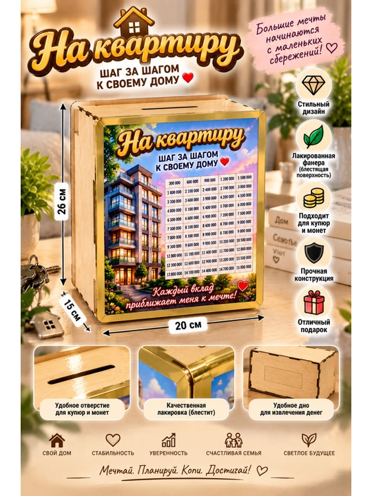 Копилка из фанеры для денег и монет — Мечтай  Копи  Достигай - 