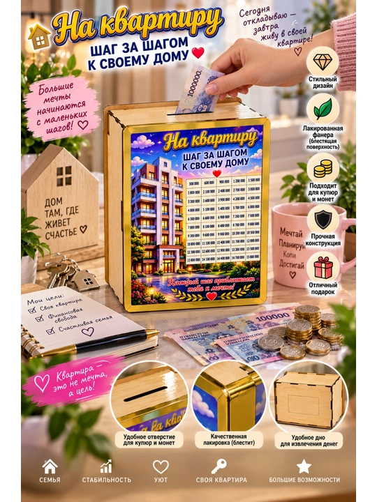 Копилка из фанеры для денег и монет — Мечтай  Копи  Достигай