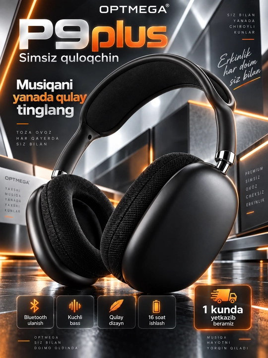 Simsiz Bluetooth quloqchinlar P9, mikrofonli, to'liq o'lchamli - 