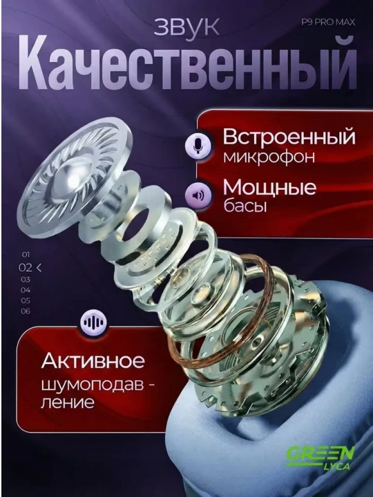 Simsiz Bluetooth quloqchinlar P9, mikrofonli, to'liq o'lchamli