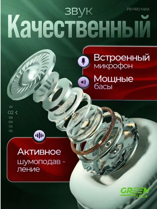 Simsiz Bluetooth quloqchinlar P9, mikrofonli, to'liq o'lchamli