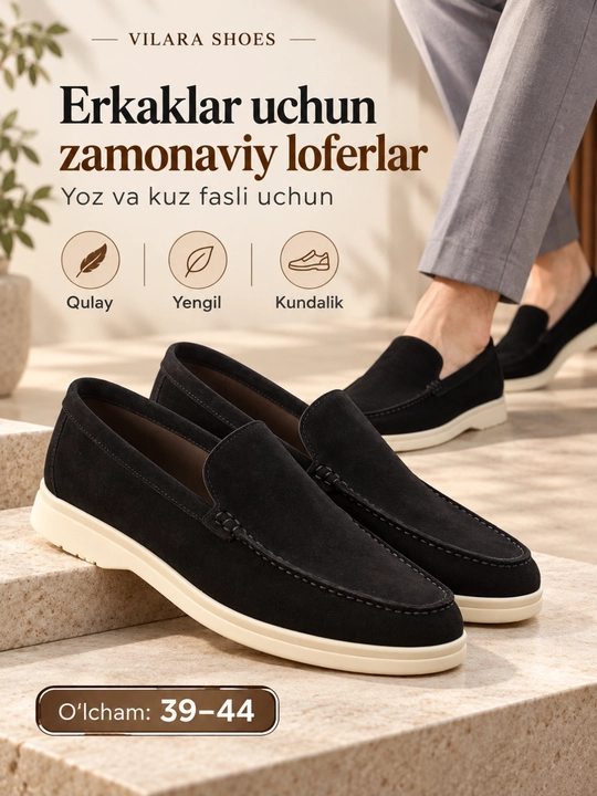 Tuflilar erkaklar uchun yozgi va kuzgi mavsum uchun, loferlar erkaklar uchun - 
