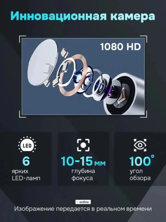 LED yoritgichli, almashtiriladigan uchliklar va USB quvvatlagichli vizual quloq qoshig‘i