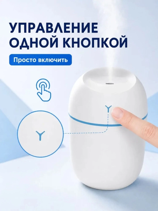 Мини-увлажнитель воздуха 220 мл с подсветкой, тихий, белый и розовый - 