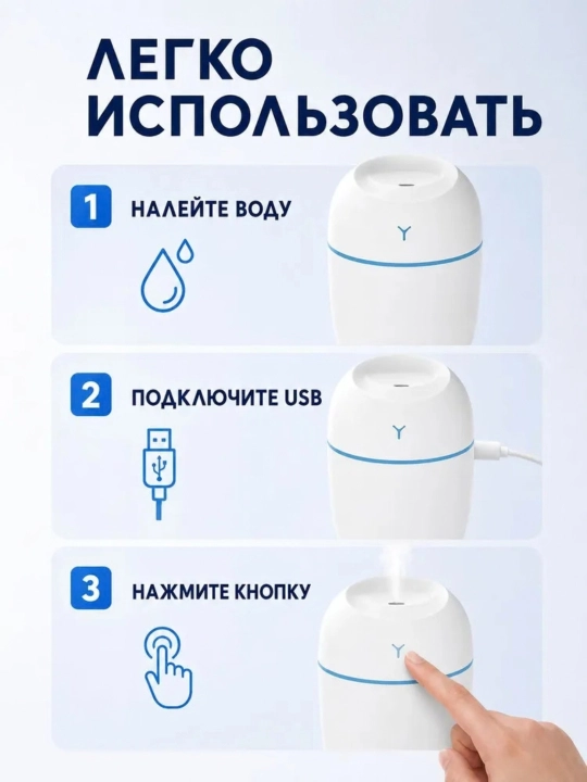 220 ml mini havo namlagich, yoritgichli, jim ishlaydi, oq va pushti rangda