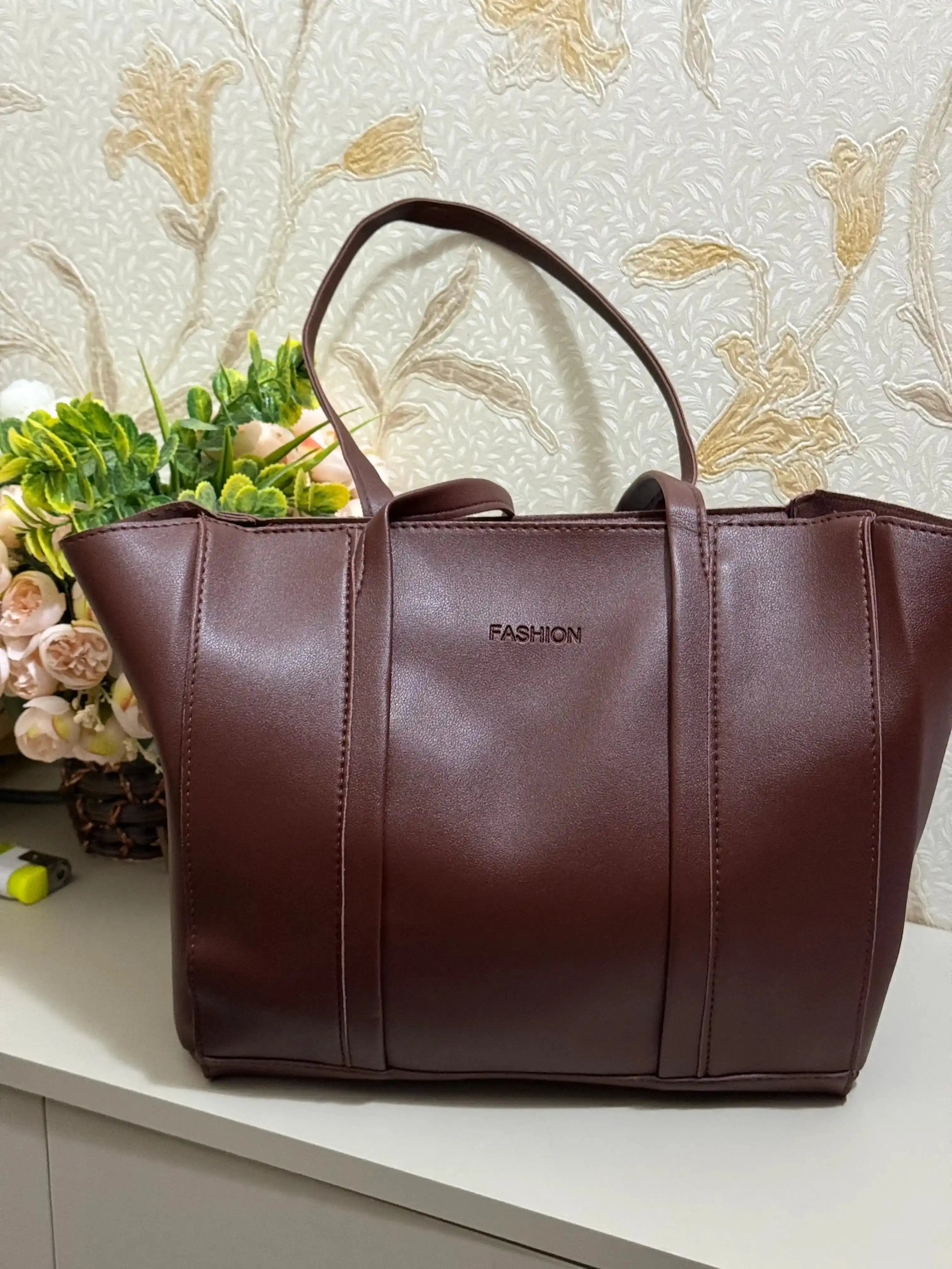 Katta ayollar tote sumkasi 2 tasi 1 da, PU ekoteri, kosmetik sumkacha bilan