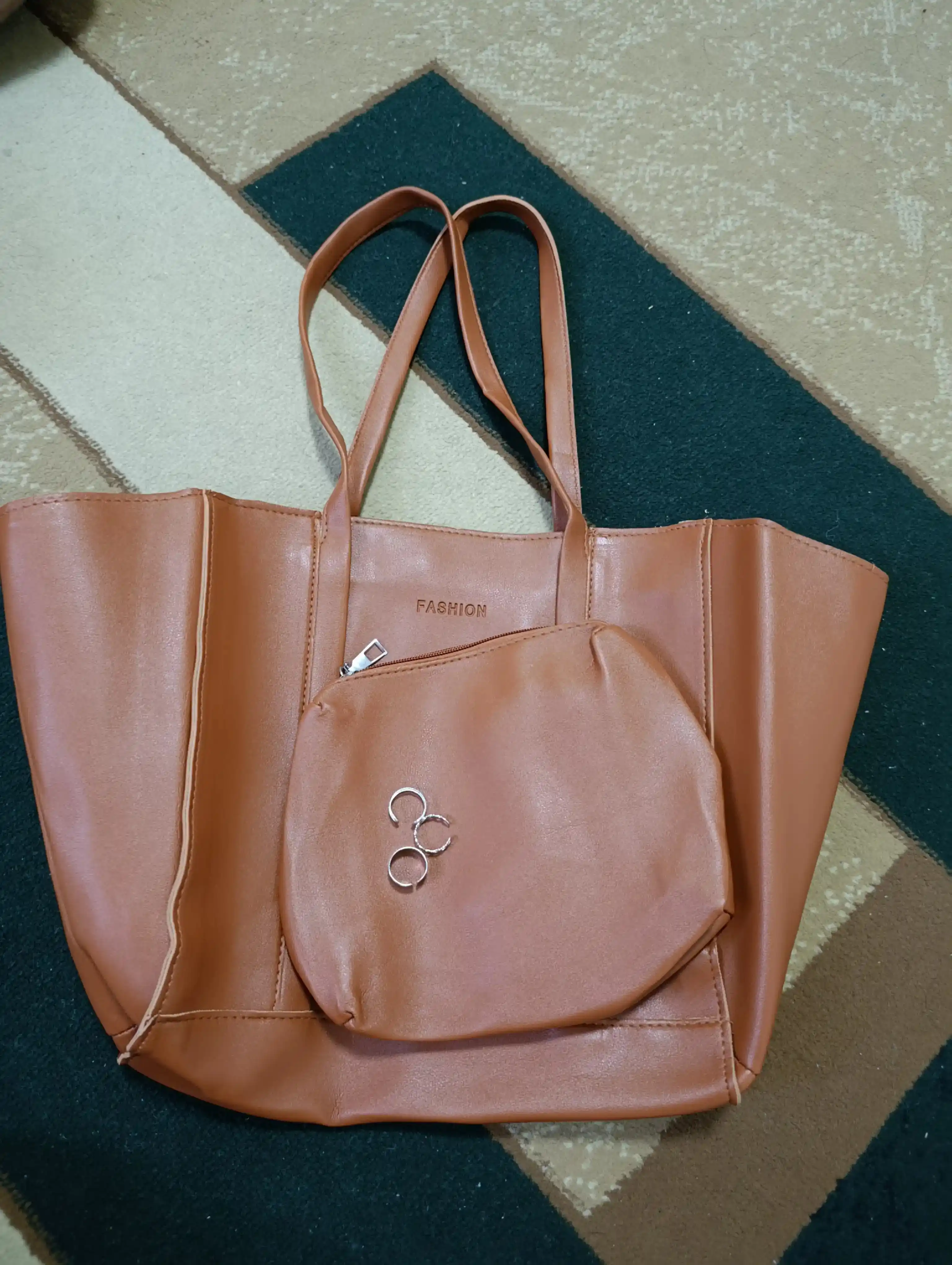 Katta ayollar tote sumkasi 2 tasi 1 da, PU ekoteri, kosmetik sumkacha bilan