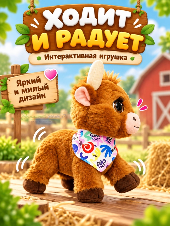 Интерактивная игрушка телёнок с бутылочкой, ходячая мягкая игрушка со звуком