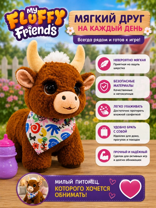 Интерактивная игрушка телёнок с бутылочкой, ходячая мягкая игрушка со звуком