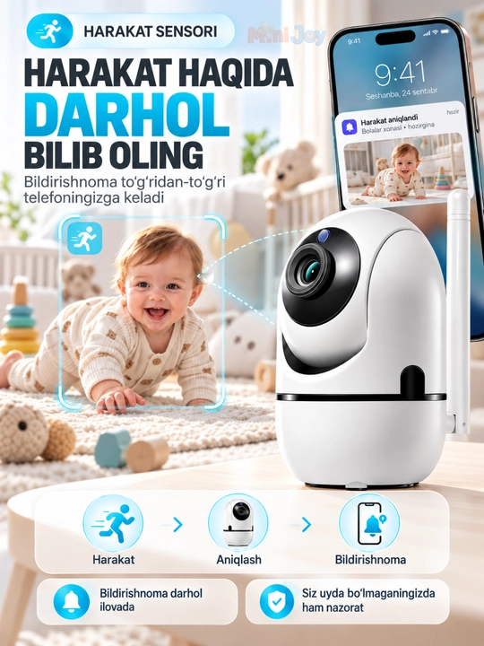 Видеоняня WiFi 360°, IP камера видеонаблюдения для дома, Full HD 1080P