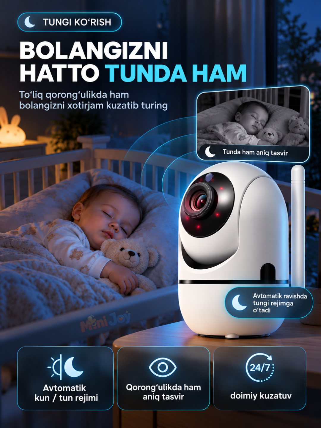 Видеоняня WiFi 360°, IP камера видеонаблюдения для дома, Full HD 1080P