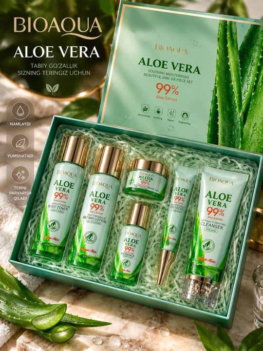 BIOAQUA Aloe Vera 99% yuz terisi uchun parvarish to‘plami, 6 qism - 
