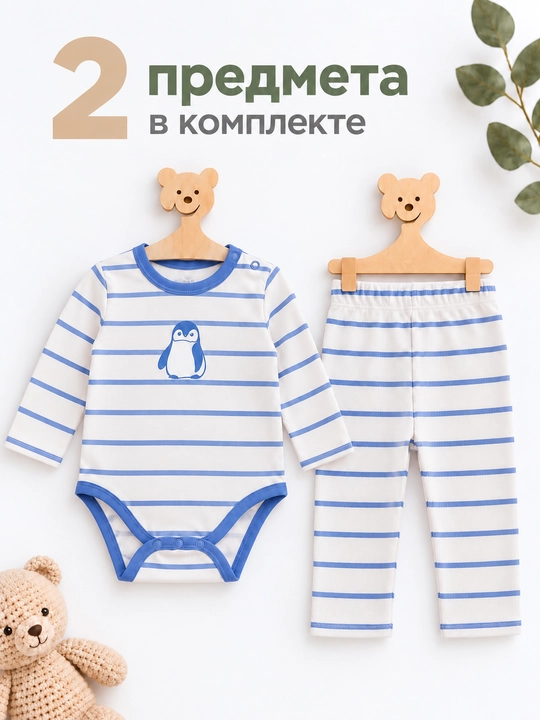 Боди комплект для новорожденных, боди и штаны, 100% хлопок - 