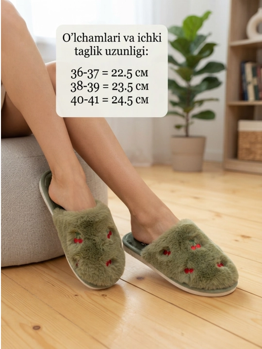 Ayollar va qizlar uchun issiq mo‘ynali uy shippaklari