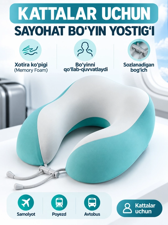 Xotira effektli bo‘yin yostiqchasi. Sayohat uchun komplekt - 
