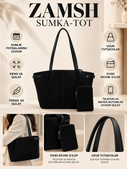 Ayollar uchun katta sumka, kundalik shopper va tout sumka, keng ichki bo‘limli - 