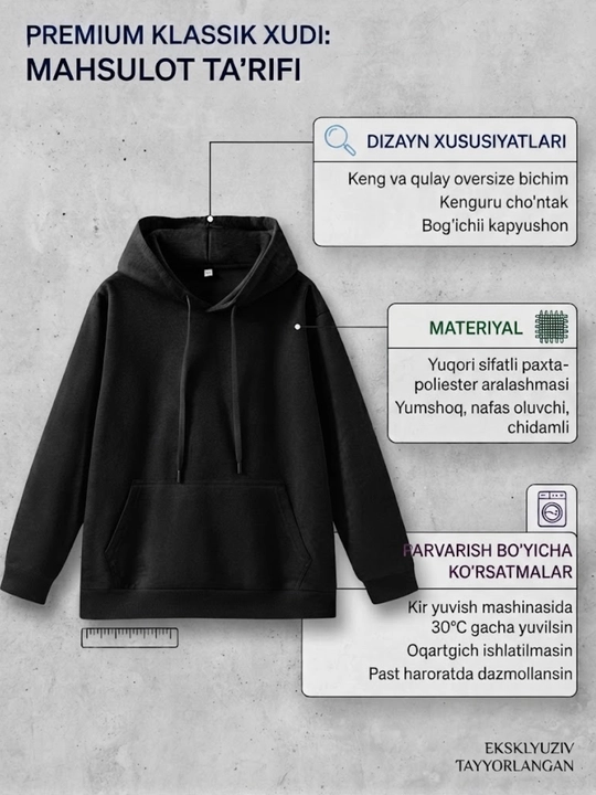 Kuz va qish mavsumi uchun erkaklar va ayollar uchun M-3XL razmerli, oversize hudi - 