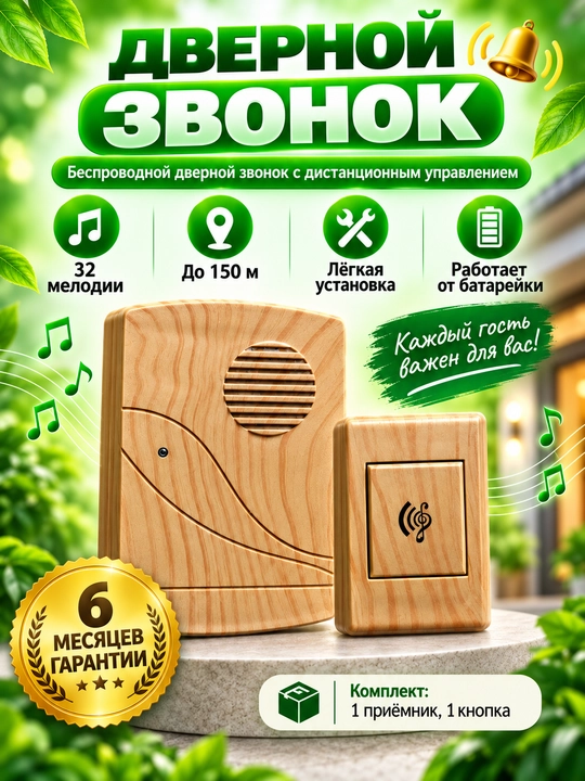 Simsiz eshik jiringlagichi, radio antenna, uy uchun bezak, kabelsiz