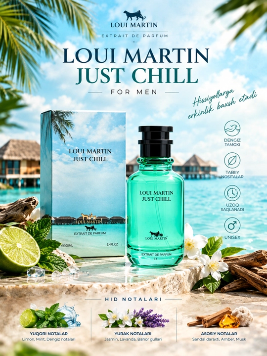 Loui Martin Just Chill Premium Atir — Erkaklar va ayollar uchun unisex ifor, 100 ml - 