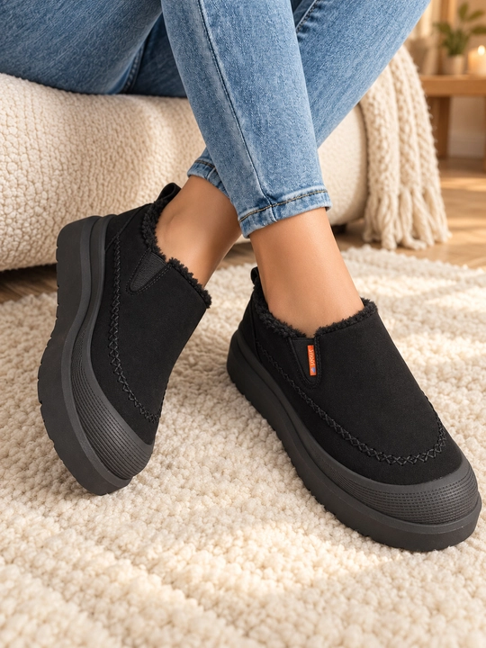 Ayollar uchun CozyWalk issiq izolyatsiyalangan sliponi, bog‘ichsiz, qalin tagcharmli