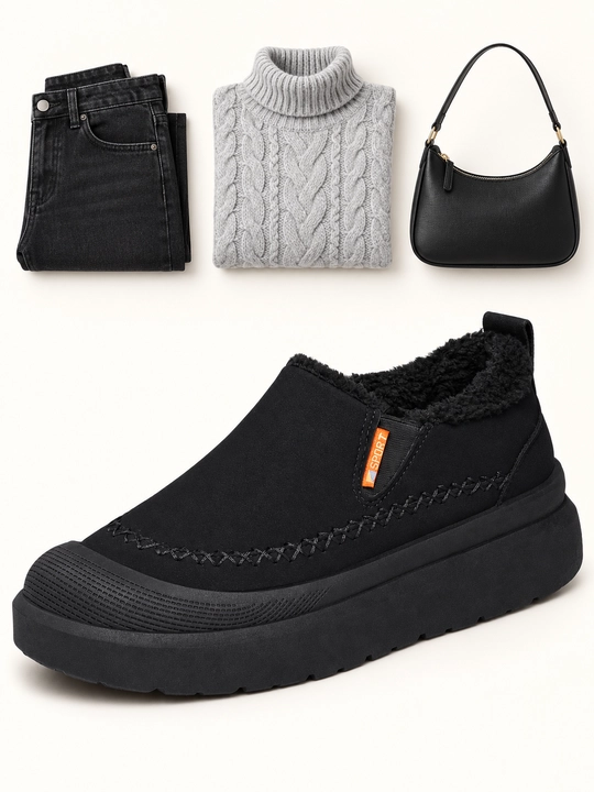 Ayollar uchun CozyWalk issiq izolyatsiyalangan sliponi, bog‘ichsiz, qalin tagcharmli