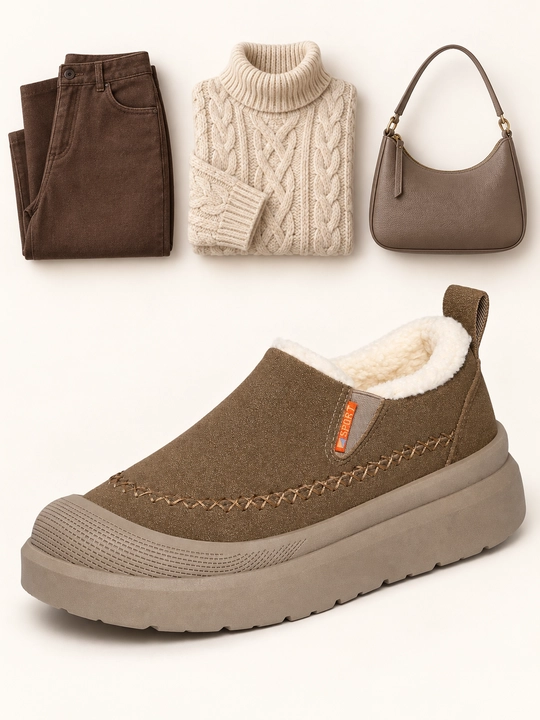 Ayollar uchun CozyWalk issiq izolyatsiyalangan sliponi, bog‘ichsiz, qalin tagcharmli