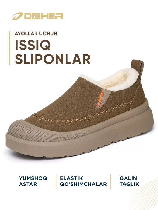 Ayollar uchun CozyWalk issiq izolyatsiyalangan sliponi, bog‘ichsiz, qalin tagcharmli