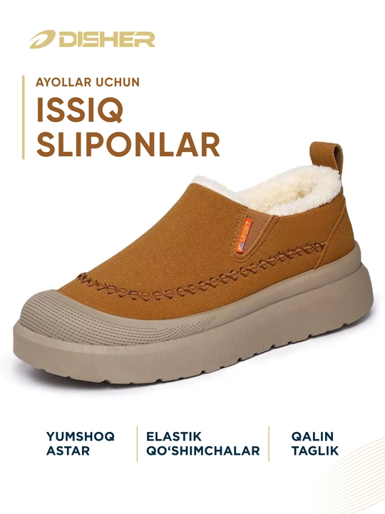 Ayollar uchun CozyWalk issiq izolyatsiyalangan sliponi, bog‘ichsiz, qalin tagcharmli