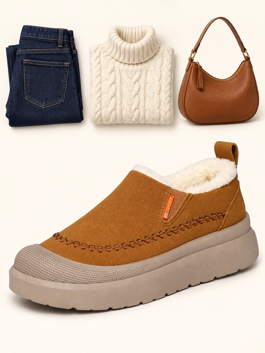 Ayollar uchun CozyWalk issiq izolyatsiyalangan sliponi, bog‘ichsiz, qalin tagcharmli
