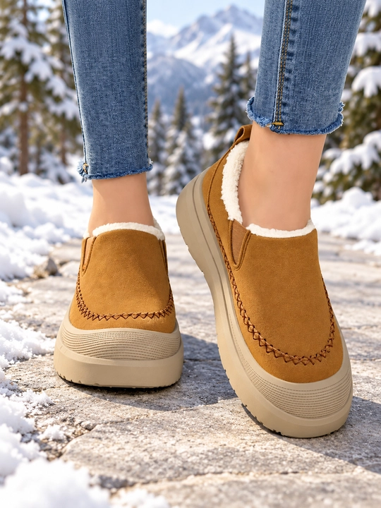 Ayollar uchun CozyWalk issiq izolyatsiyalangan sliponi, bog‘ichsiz, qalin tagcharmli