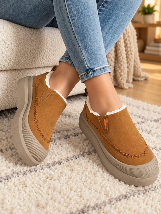 Ayollar uchun CozyWalk issiq izolyatsiyalangan sliponi, bog‘ichsiz, qalin tagcharmli