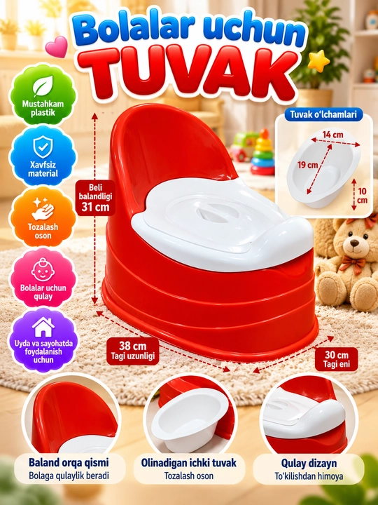 Bolalar uchun tuvak, bolalar tuvagi, qulay va mustahkam plastik tuvak - 