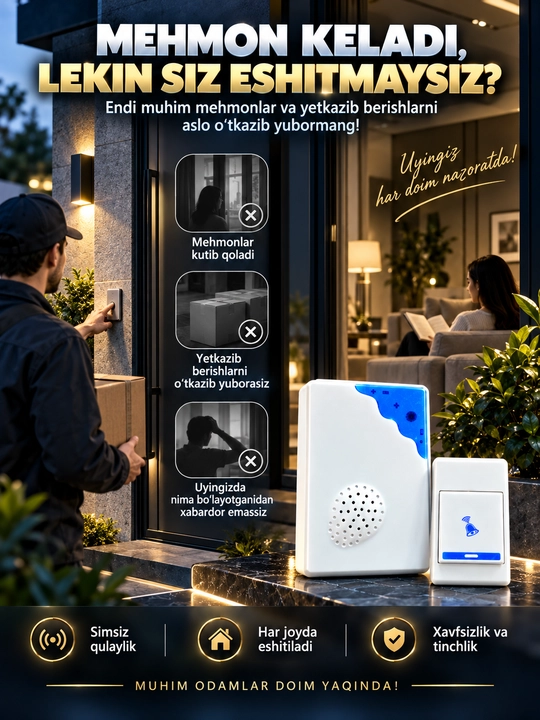 Simsiz eshik jiringlagichi, radio antenna, uy uchun bezak, kabelsiz