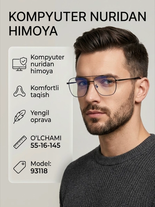 Kompyuter uchun himoya ko‘zoynagi, zamonaviy ramkali - 