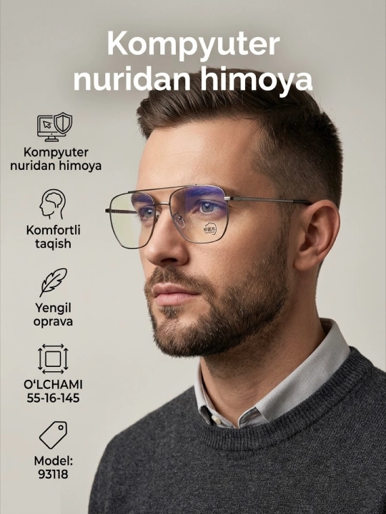 Kompyuter uchun himoya ko‘zoynagi, zamonaviy ramkali - 