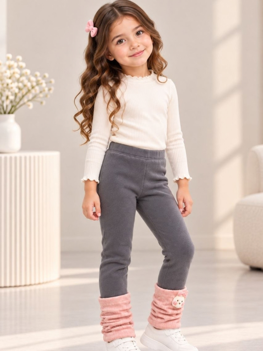 Qizlar uchun qalin flicli leggings, issiq bolalar losinalari va gamashlar - 