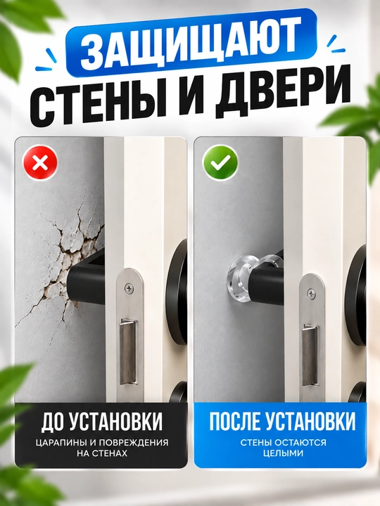 Стоппер противоударный, дверной, силиконовый, накладка на ручку двери, 2, 4 шт