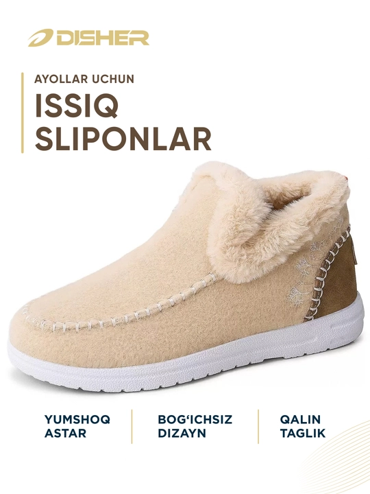Ayollar uchun, DISHER WarmSlip qishki sliponlari, issiq va qulay (1 o‘lcham katta oling)