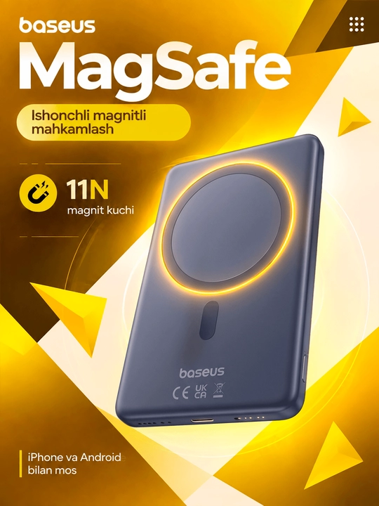 Baseus Mini MagSafe power bank 5000 mAh, iPhone uchun magnitli, USB-C 20W tez zaryadlash