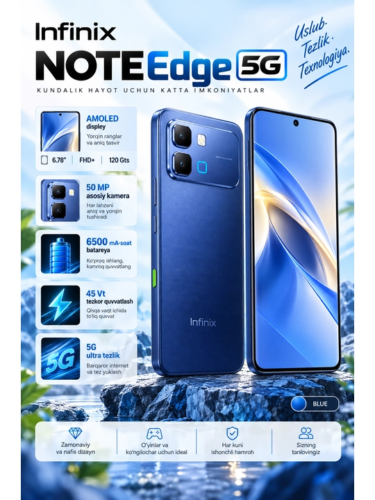 Smartfon Infinix NOTE Edge 5G, 6500 mAh, 8+8/256GB 45W, AMOLED - 