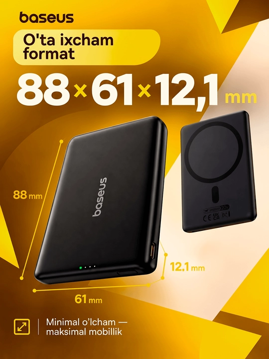 Мини MagSafe повербанк Baseus 5000 мАч для iPhone, магнитный, быстрая зарядка USB-C 20W