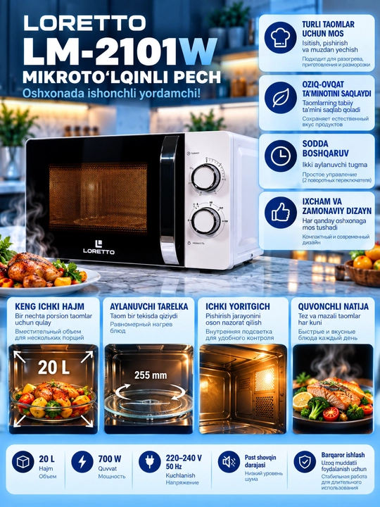 Микроволновая печь Loretto LM-2101, 20 л