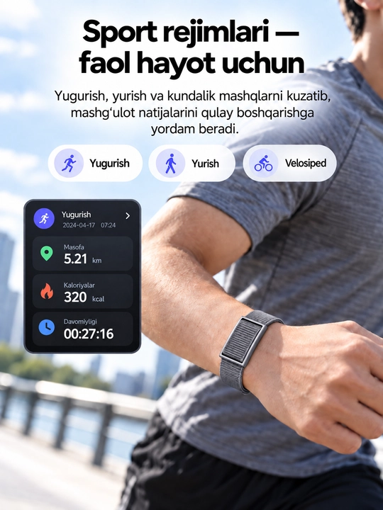 Ekransiz aqlli fitnes bilaguzugi, yurak urishi va uyqu nazorati, suvga chidamli, obunasiz