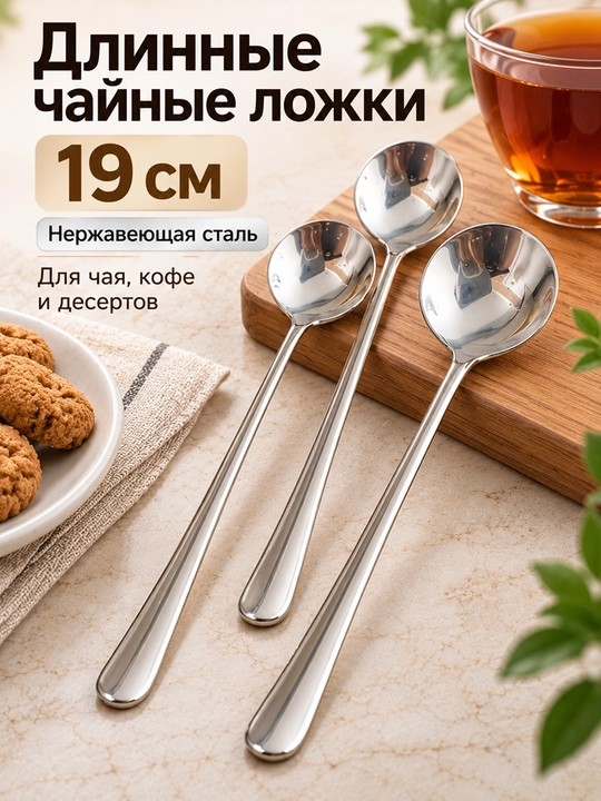 Длинные чайные ложки из нержавеющей стали 19 см, 1/2/3/6 шт - 