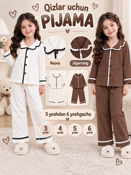 Qizlar uchun pijama,detskiy pijama,kuzgi pijama,100 foiz paxta,3 yoshdan 6 yoshgacha