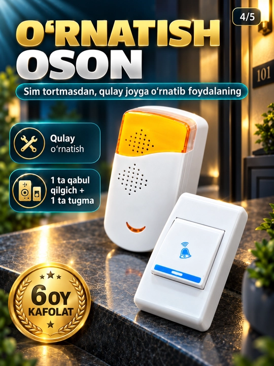Simsiz eshik jiringlagichi, radio antenna, uy uchun bezak, kabelsiz