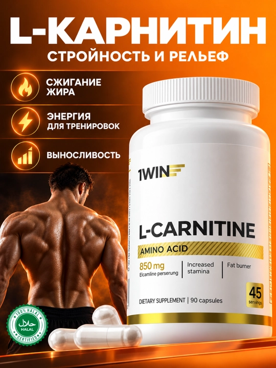 L-Карнитин 1WIN 850 мг, бад , для спорта, контроля веса и активного образа жизни - 