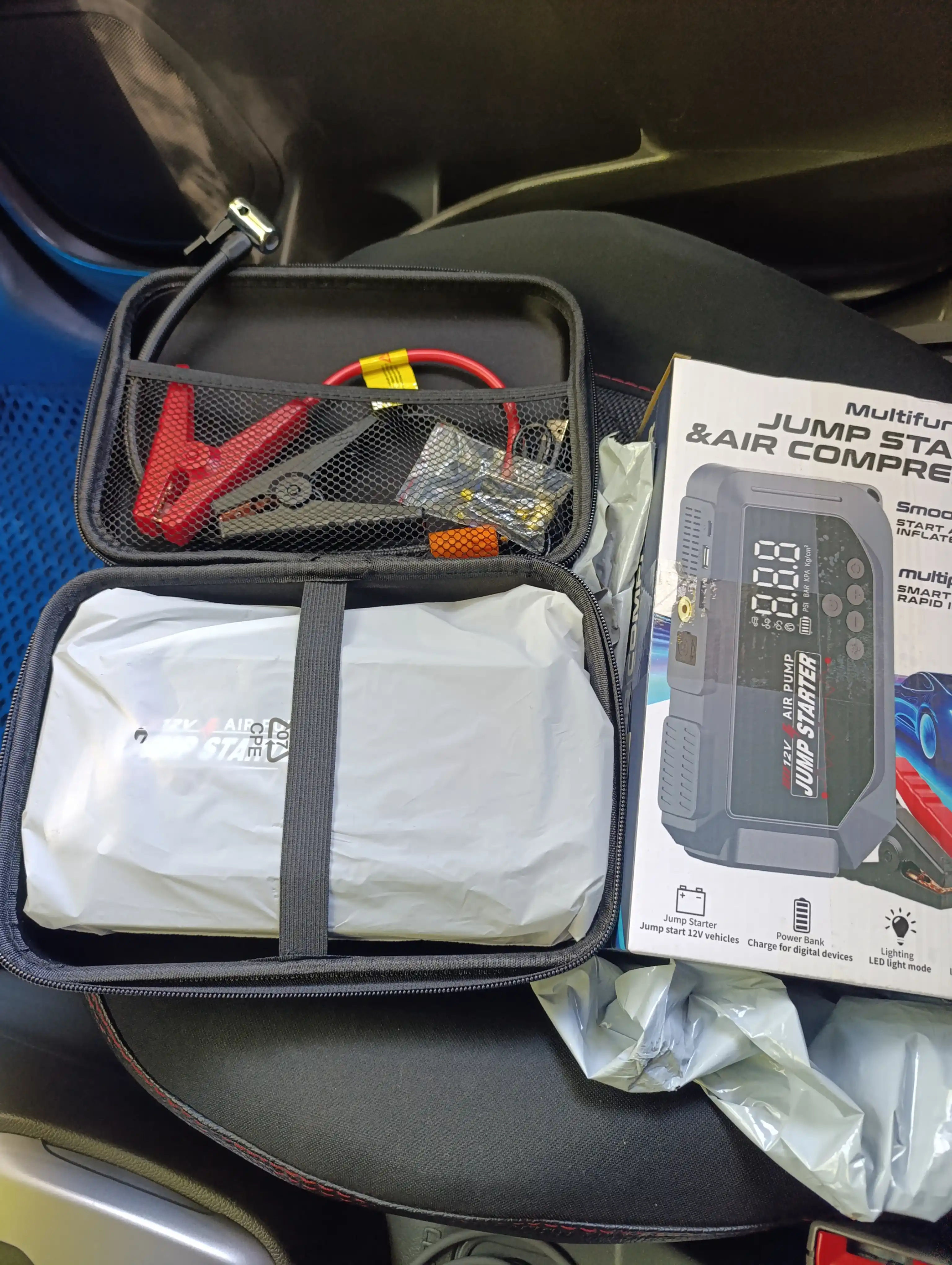 Start-zaryad qurilmasi kompressorli 12000 mA·soat, 3000A, LED fonar, 150 PSI