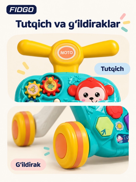 Bolalar uchun FIDGO 5 tasi 1 da xodunok-katalka, rivojlantiruvchi stol va tolokar