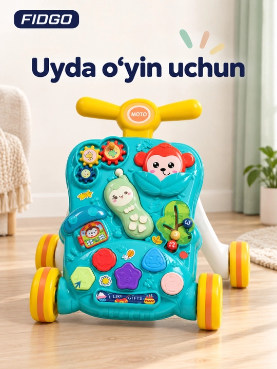 Bolalar uchun FIDGO 5 tasi 1 da xodunok-katalka, rivojlantiruvchi stol va tolokar
